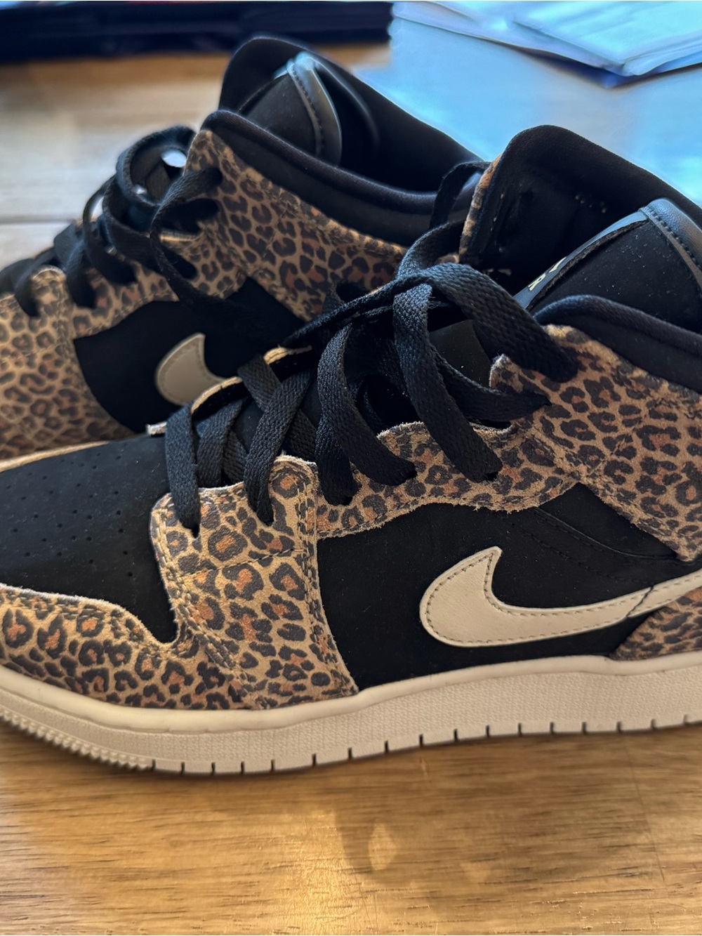 Nike Kids Black and Leopard Print Low-Top Sneakers